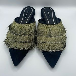 Zara Gold Fringe Mules size 7